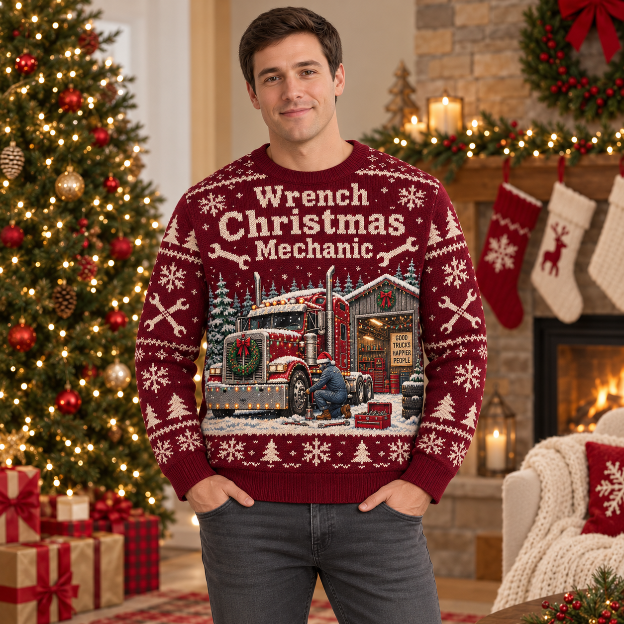 [popular-sweater:PX-20-04:male] Wrench Christmas Mechanic Ugly Christmas Sweatshirt - Male view