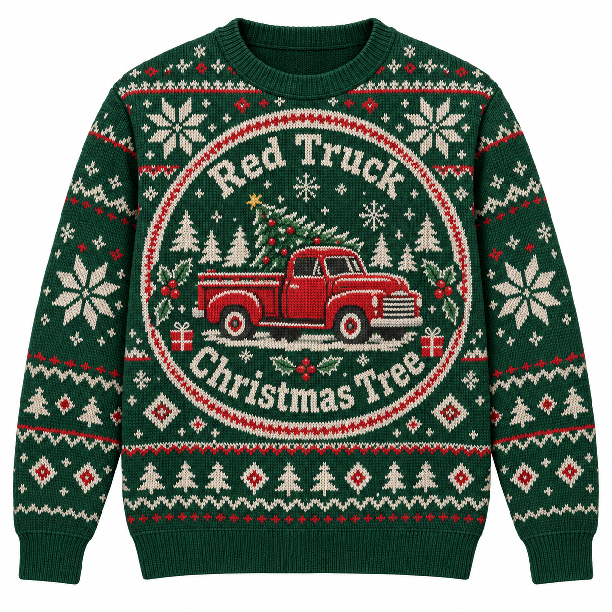 [popular-sweater:PX-20-05:front] Red Truck Christmas Tree Ugly Christmas Sweatshirt - Front view