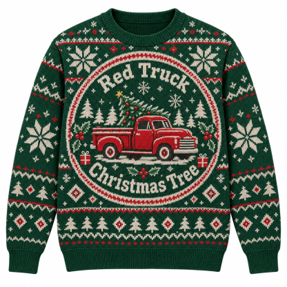[popular-sweater:PX-20-05:front] Red Truck Christmas Tree Ugly Christmas Sweatshirt - Front view