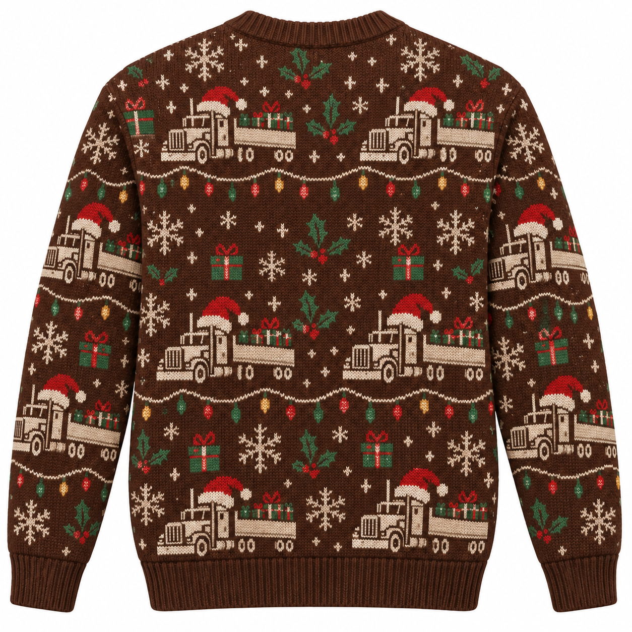 [popular-sweater:PX-20-07:back] Convoy Of Gifts Trucks Ugly Christmas Sweatshirt - Back view