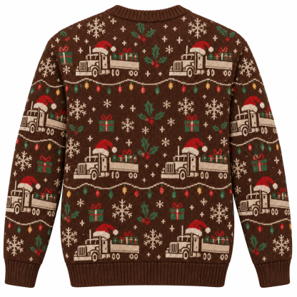 [popular-sweater:PX-20-07:back] Convoy Of Gifts Trucks Ugly Christmas Sweatshirt - Back view