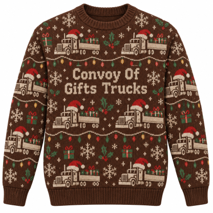 [popular-sweater:PX-20-07:front] Convoy Of Gifts Trucks Ugly Christmas Sweatshirt - Front view