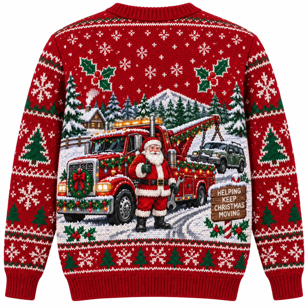 [popular-sweater:PX-20-09:back] Tow Truck Santa Ugly Christmas Sweatshirt - Back view