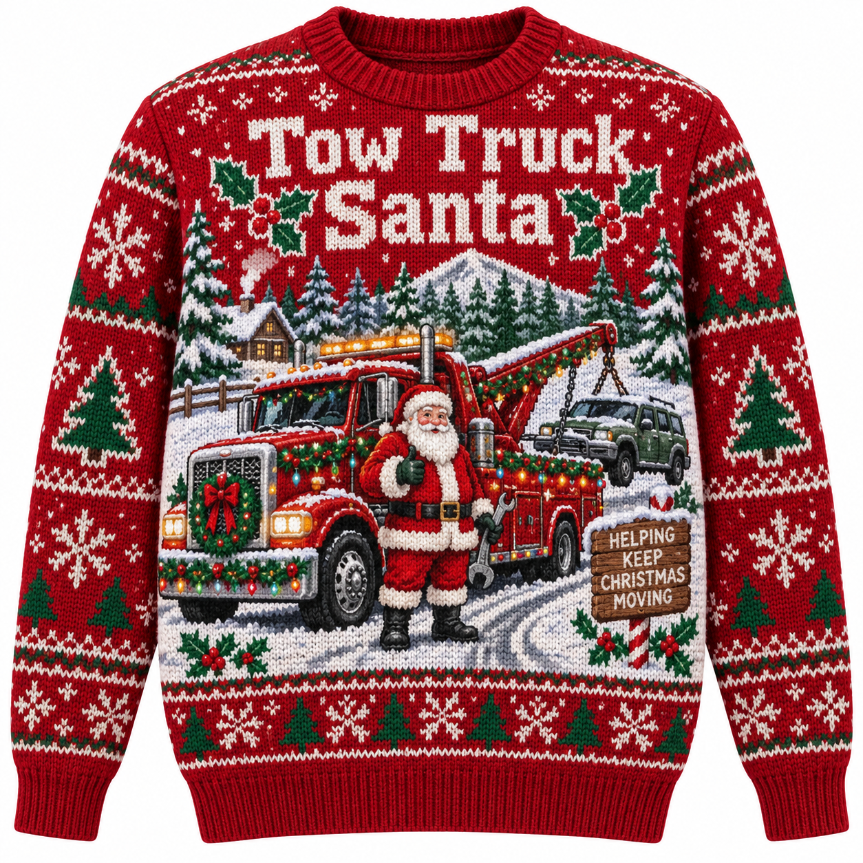 [popular-sweater:PX-20-09:front] Tow Truck Santa Ugly Christmas Sweatshirt - Front view
