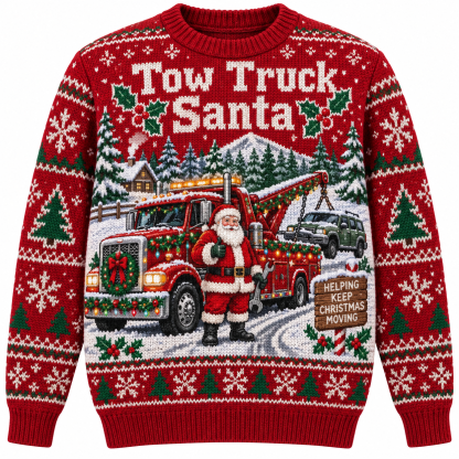[popular-sweater:PX-20-09:front] Tow Truck Santa Ugly Christmas Sweatshirt - Front view