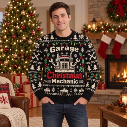 [popular-sweater:PX-20-10:male] Garage Christmas Mechanic Ugly Christmas Sweatshirt - Male view