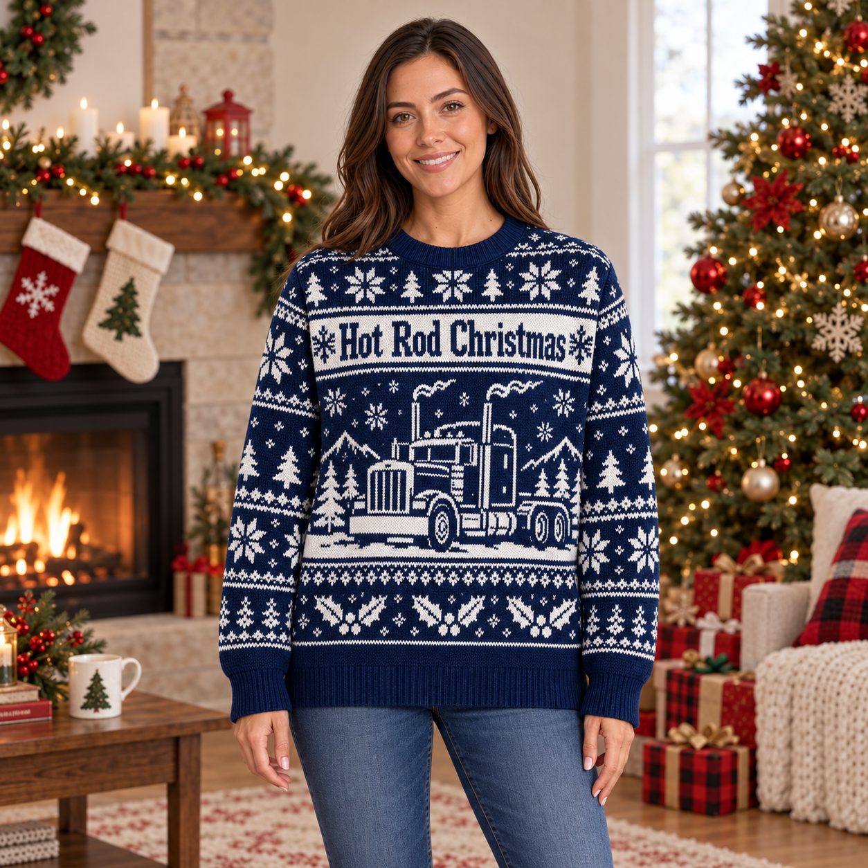 [popular-sweater:PX-20-11:female] Hot Rod Christmas Ugly Christmas Sweatshirt - Female view