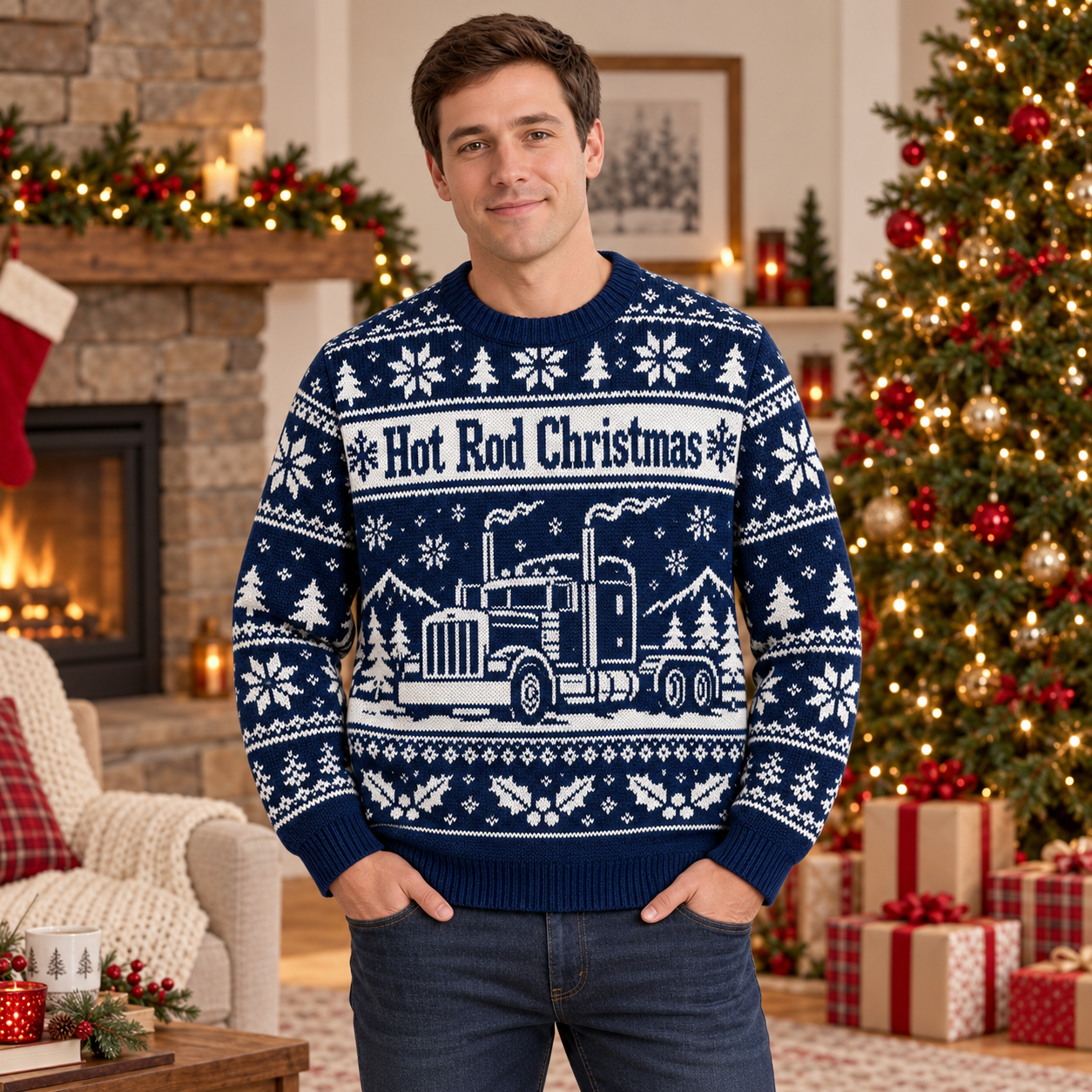 [popular-sweater:PX-20-11:male] Hot Rod Christmas Ugly Christmas Sweatshirt - Male view