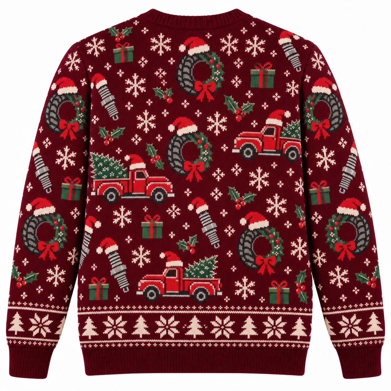 [popular-sweater:PX-20-12:back] Tire Wreath Christmas Ugly Christmas Sweatshirt - Back view