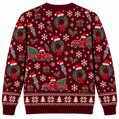 [popular-sweater:PX-20-12:back] Tire Wreath Christmas Ugly Christmas Sweatshirt - Back view