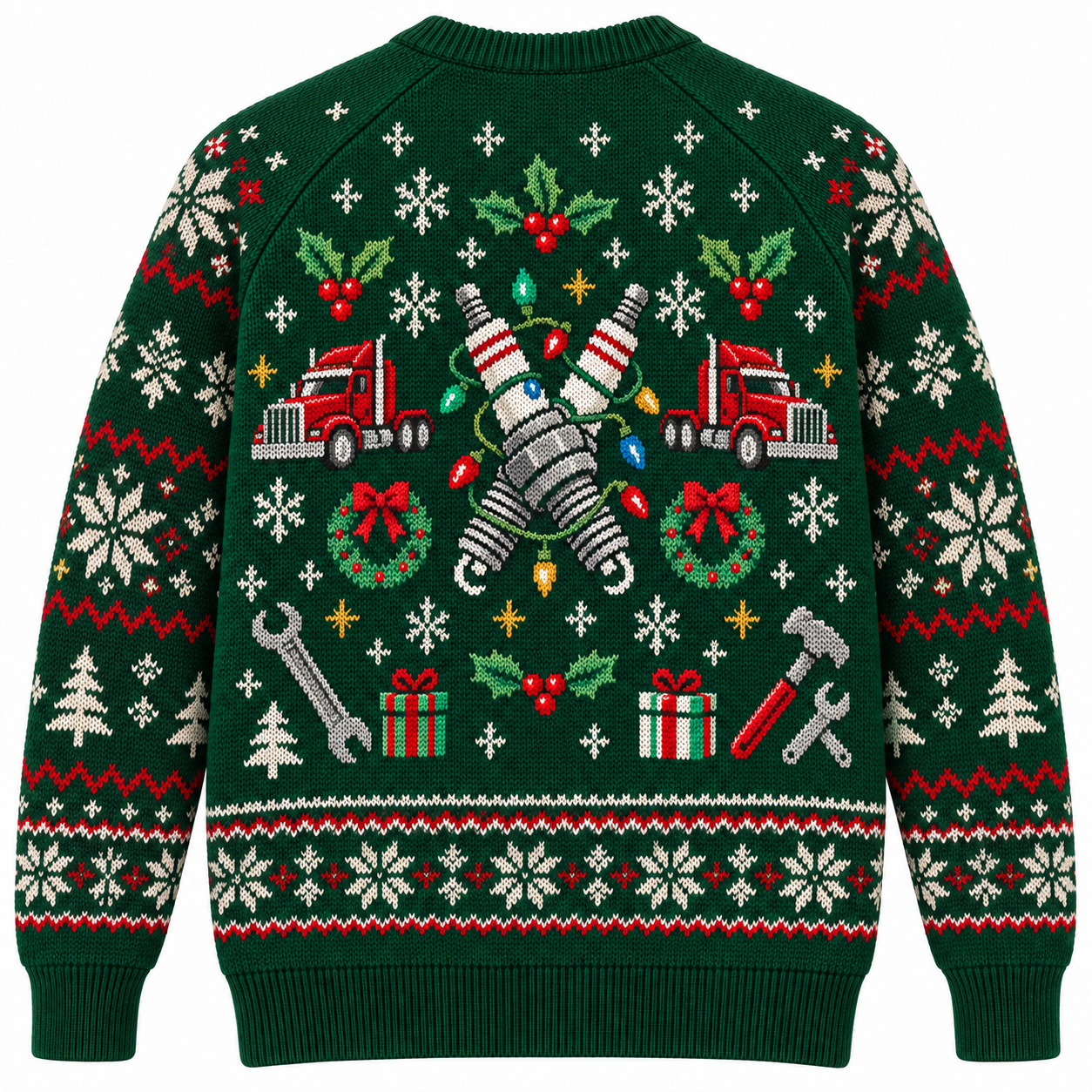 [popular-sweater:PX-20-13:back] Spark Plug Lights Christmas Ugly Christmas Sweatshirt - Back view