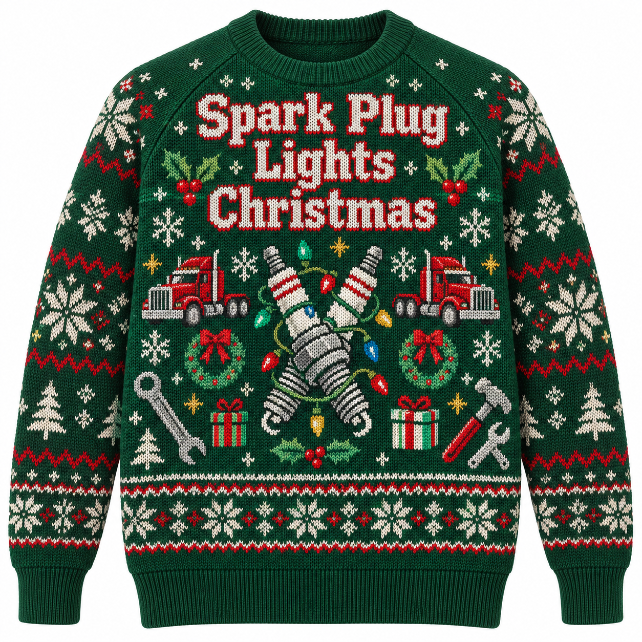 [popular-sweater:PX-20-13:front] Spark Plug Lights Christmas Ugly Christmas Sweatshirt - Front view