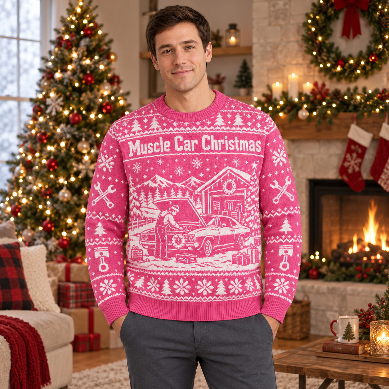 [popular-sweater:PX-20-14:male] Muscle Car Christmas Ugly Christmas Sweatshirt - Male view