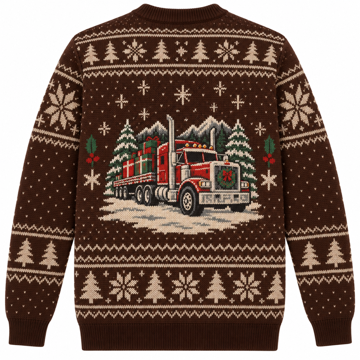 [popular-sweater:PX-20-15:back] Big Wheel Christmas Truck Ugly Christmas Sweatshirt - Back view