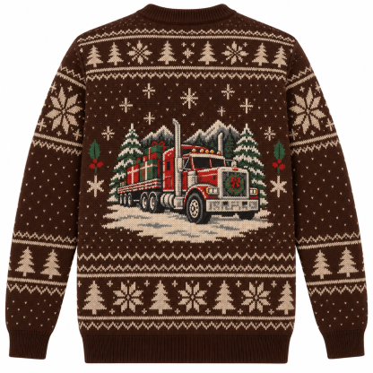 [popular-sweater:PX-20-15:back] Big Wheel Christmas Truck Ugly Christmas Sweatshirt - Back view