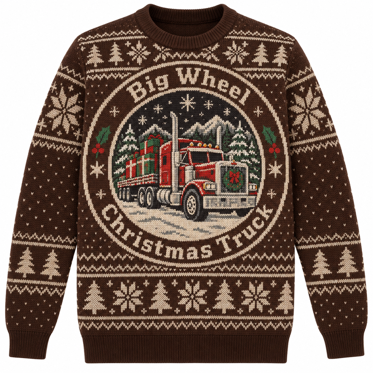 [popular-sweater:PX-20-15:front] Big Wheel Christmas Truck Ugly Christmas Sweatshirt - Front view