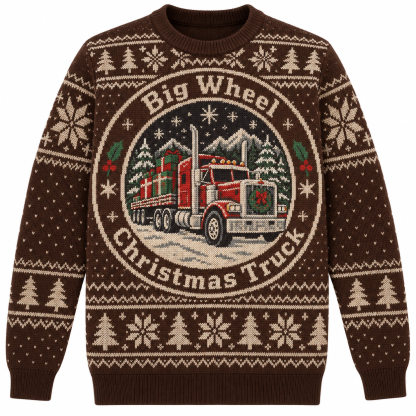 [popular-sweater:PX-20-15:front] Big Wheel Christmas Truck Ugly Christmas Sweatshirt - Front view
