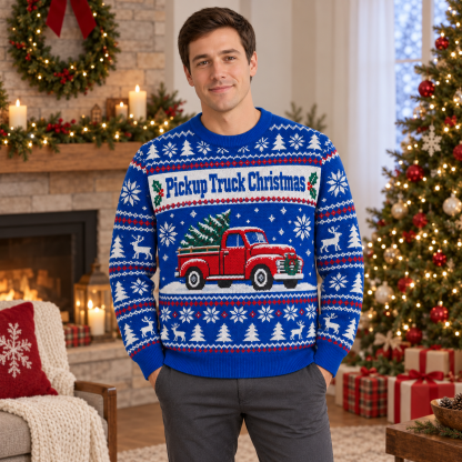 [popular-sweater:PX-20-16:male] Pickup Truck Christmas Ugly Christmas Sweatshirt - Male view