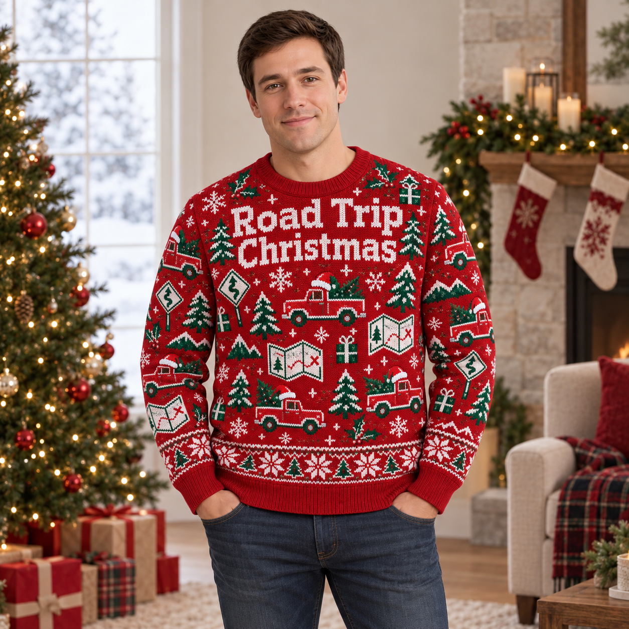 [popular-sweater:PX-20-17:male] Road Trip Christmas Ugly Christmas Sweatshirt - Male view
