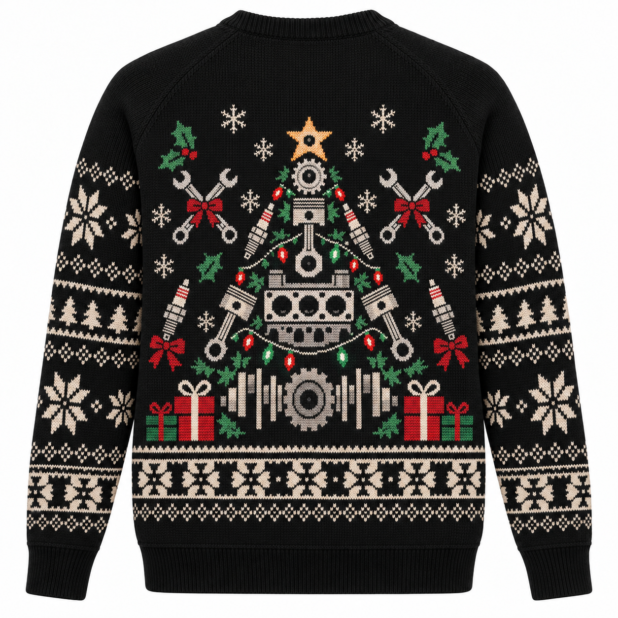 [popular-sweater:PX-20-18:back] Engine Parts Christmas Tree Ugly Christmas Sweatshirt - Back view