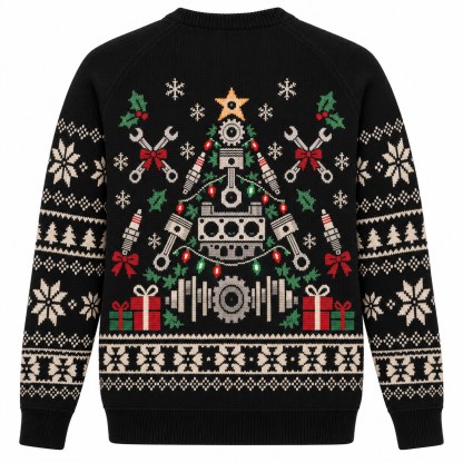 [popular-sweater:PX-20-18:back] Engine Parts Christmas Tree Ugly Christmas Sweatshirt - Back view