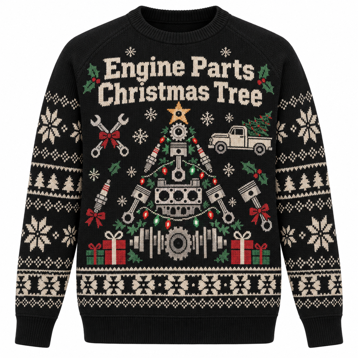 [popular-sweater:PX-20-18:front] Engine Parts Christmas Tree Ugly Christmas Sweatshirt - Front view
