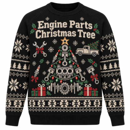 [popular-sweater:PX-20-18:front] Engine Parts Christmas Tree Ugly Christmas Sweatshirt - Front view