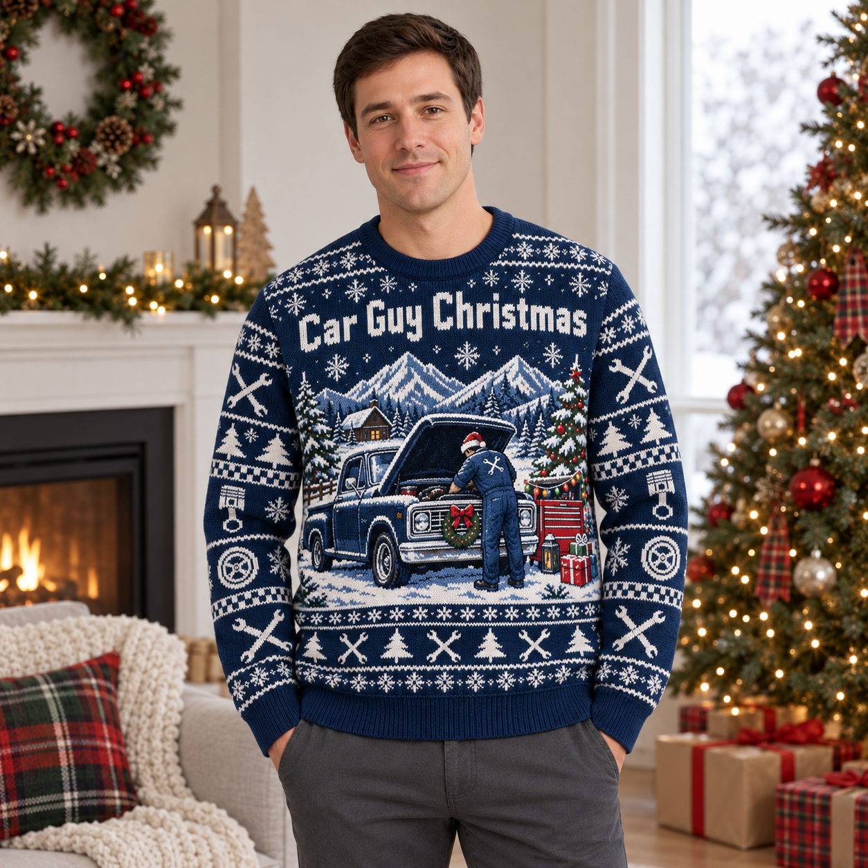 [popular-sweater:PX-20-19:male] Car Guy Christmas Ugly Christmas Sweatshirt - Male view