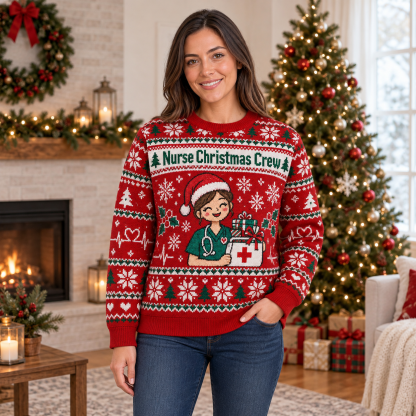 [popular-sweater:PX-21-01:female] Nurse Christmas Crew Ugly Christmas Sweatshirt - Female view