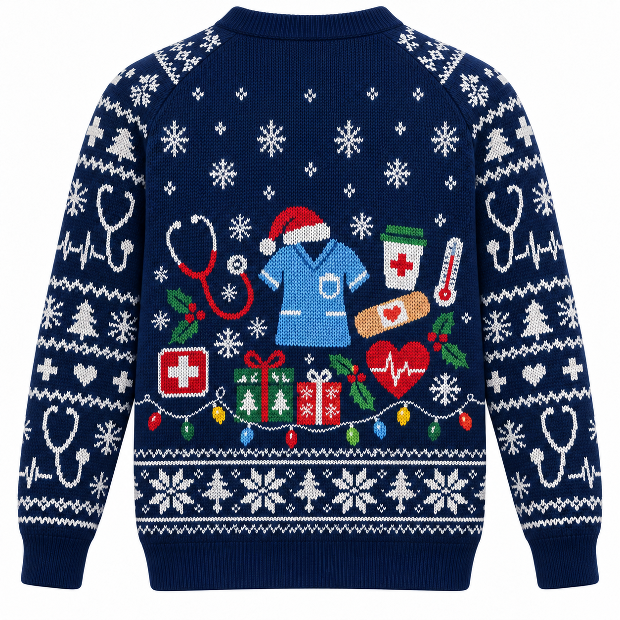 [popular-sweater:PX-21-03:back] Night Shift Christmas Nurse Ugly Christmas Sweatshirt - Back view