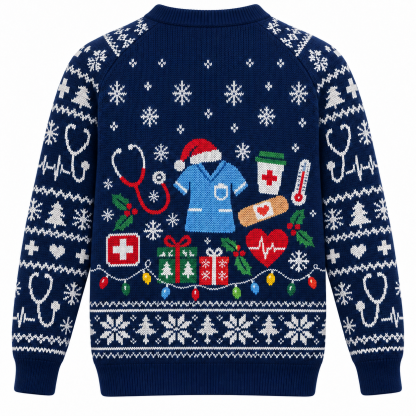 [popular-sweater:PX-21-03:back] Night Shift Christmas Nurse Ugly Christmas Sweatshirt - Back view