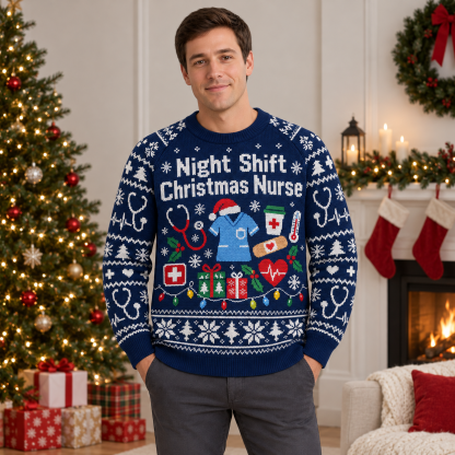 [popular-sweater:PX-21-03:male] Night Shift Christmas Nurse Ugly Christmas Sweatshirt - Male view