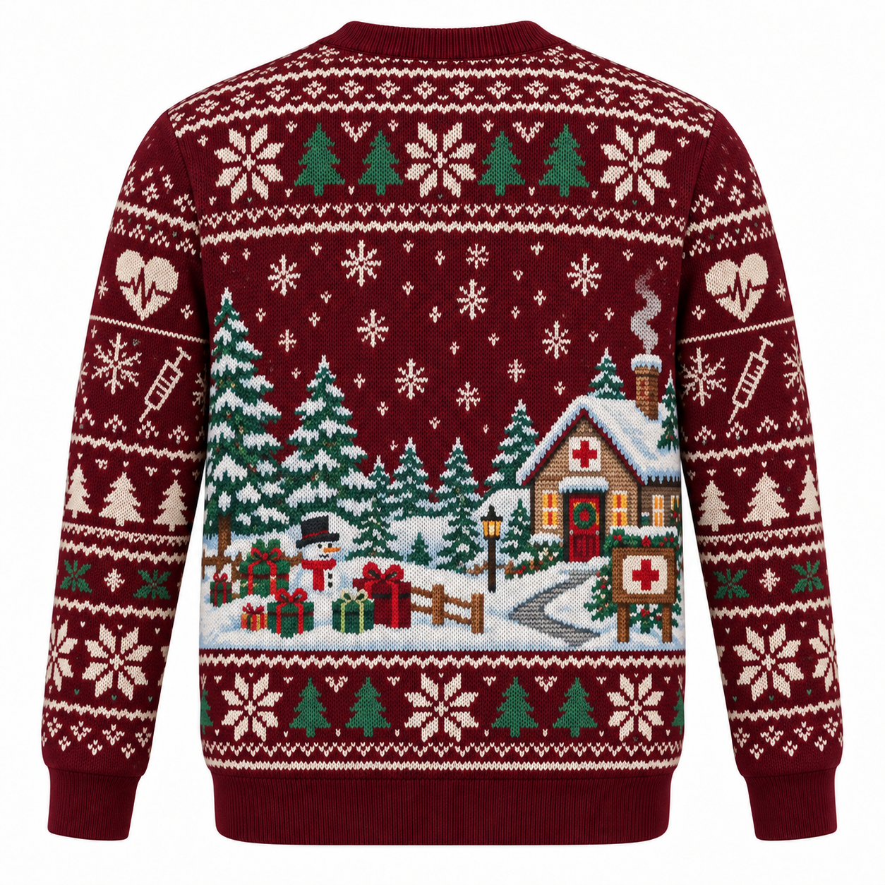 [popular-sweater:PX-21-04:back] Stethoscope Christmas Wreath Ugly Christmas Sweatshirt - Back view