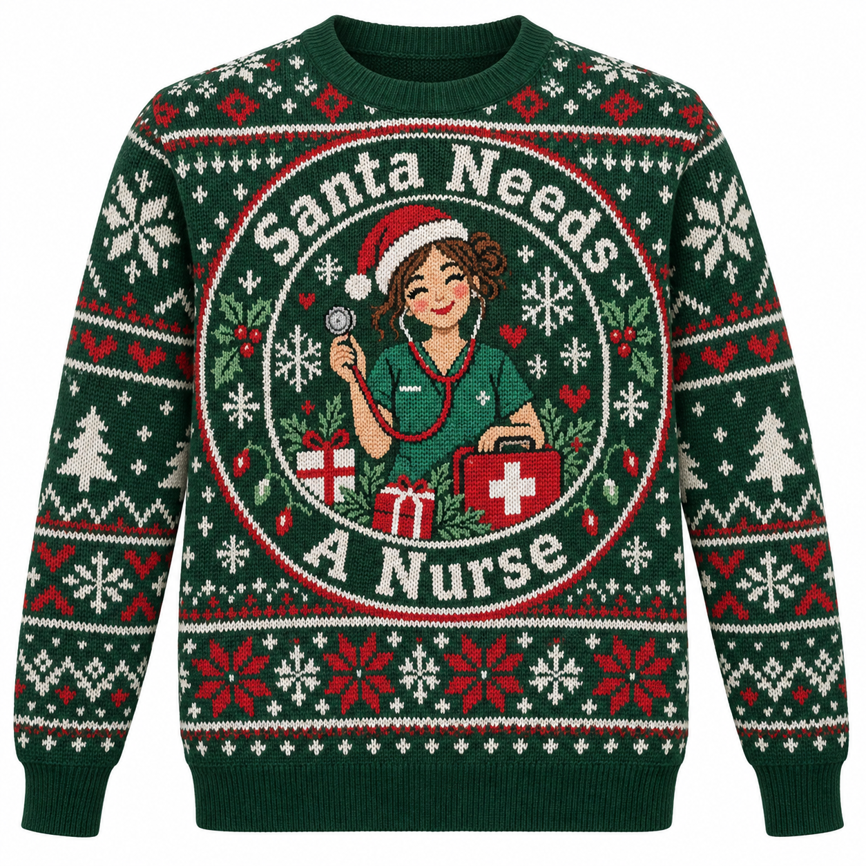 [popular-sweater:PX-21-05:front] Santa Needs A Nurse Ugly Christmas Sweatshirt - Front view