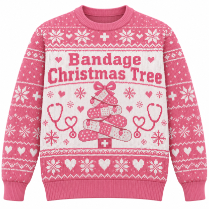 [popular-sweater:PX-21-06:front] Bandage Christmas Tree Ugly Christmas Sweatshirt - Front view