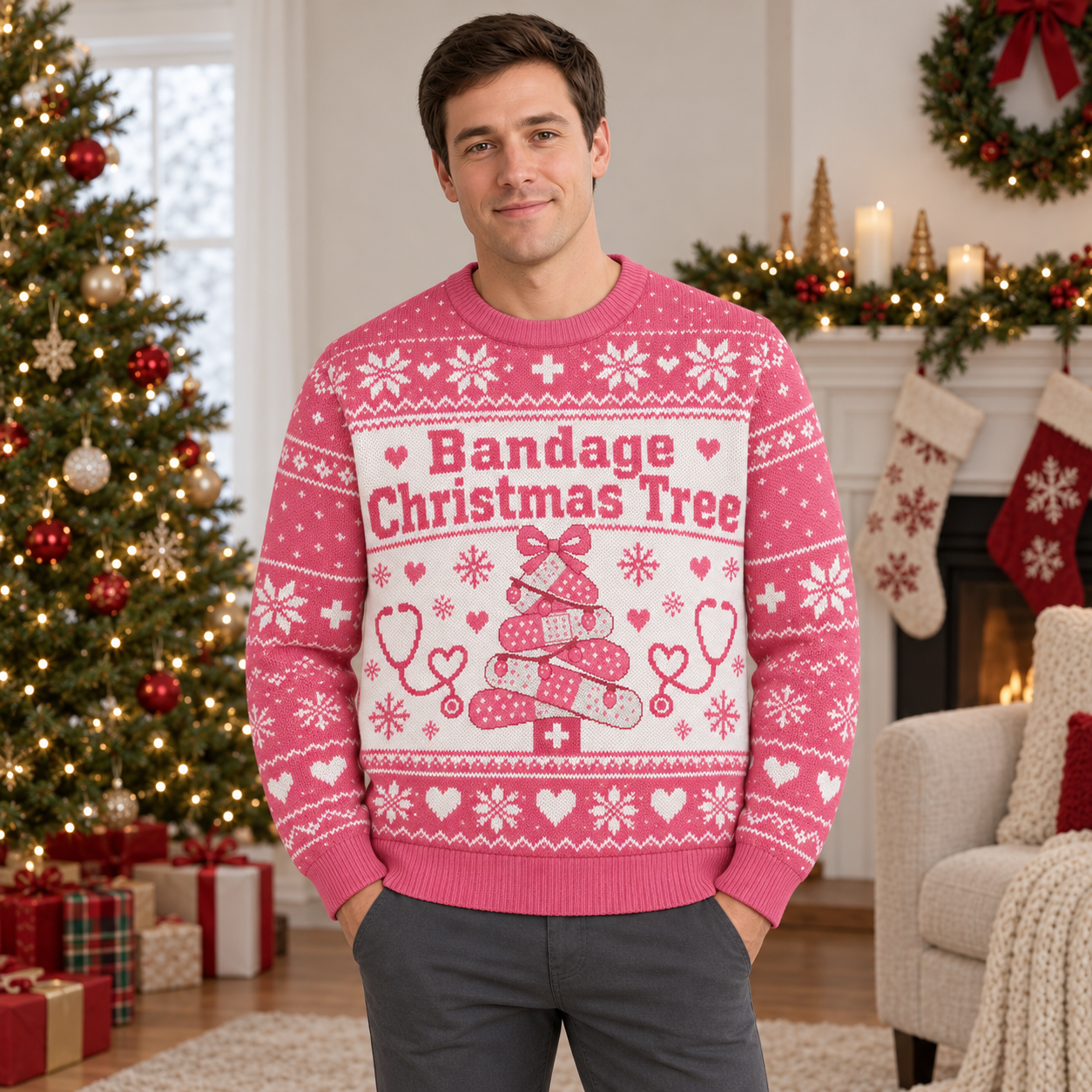 [popular-sweater:PX-21-06:male] Bandage Christmas Tree Ugly Christmas Sweatshirt - Male view