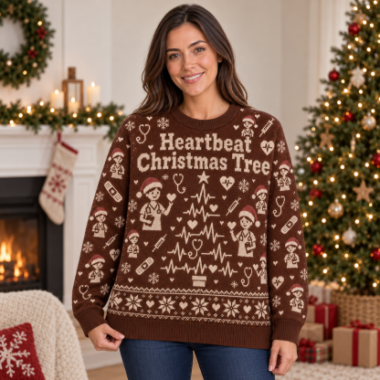 [popular-sweater:PX-21-07:female] Heartbeat Christmas Tree Ugly Christmas Sweatshirt - Female view