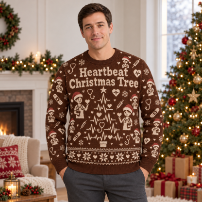 [popular-sweater:PX-21-07:male] Heartbeat Christmas Tree Ugly Christmas Sweatshirt - Male view