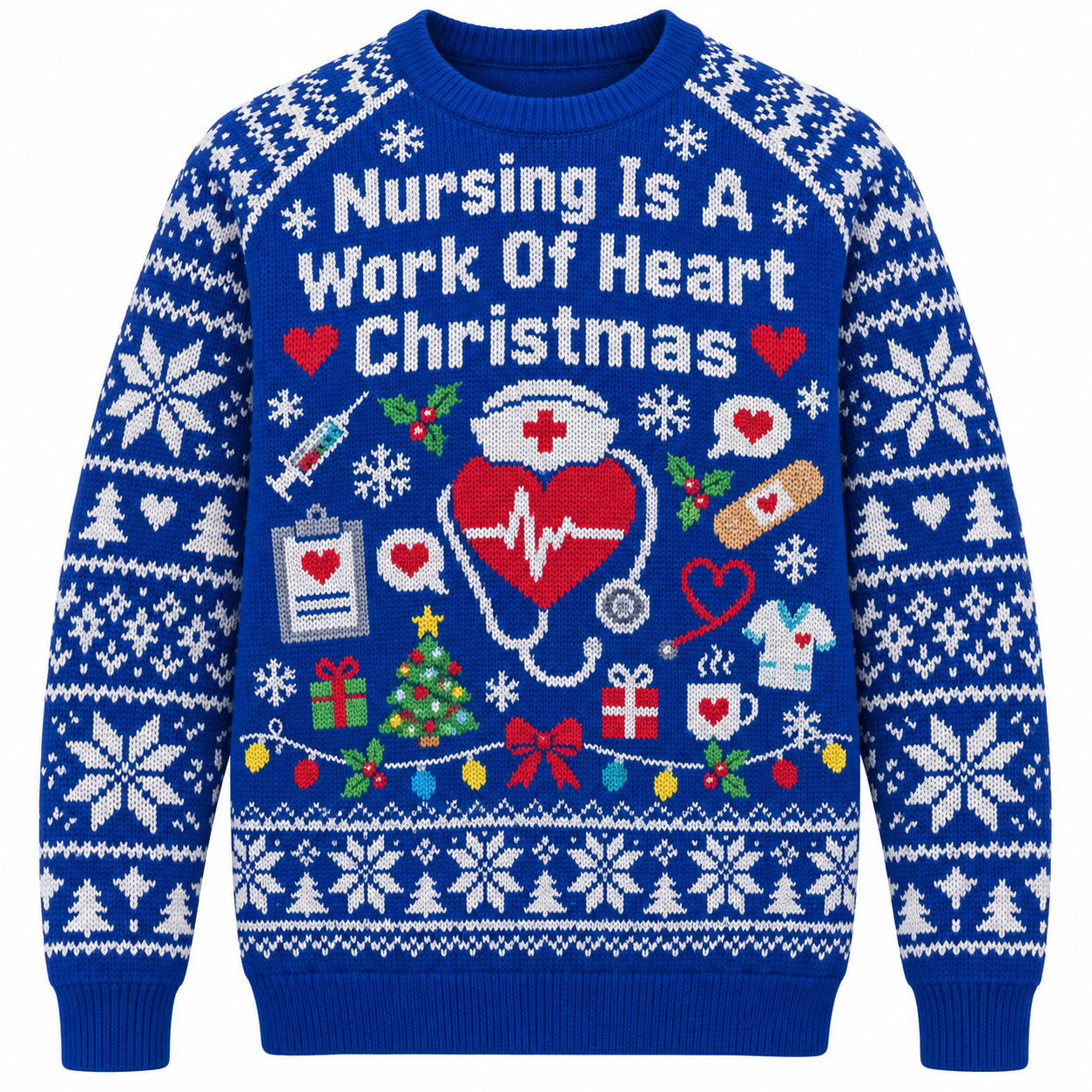 [popular-sweater:PX-21-08:front] Nursing Is A Work Of Heart Christmas Ugly Christmas Sweatshirt - Front view