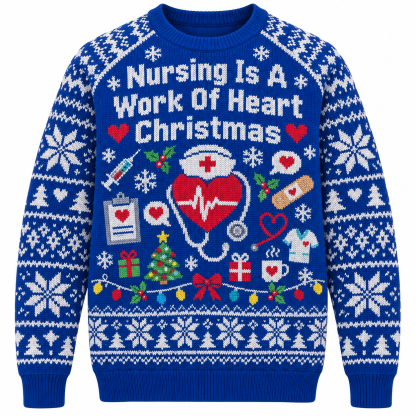 [popular-sweater:PX-21-08:front] Nursing Is A Work Of Heart Christmas Ugly Christmas Sweatshirt - Front view
