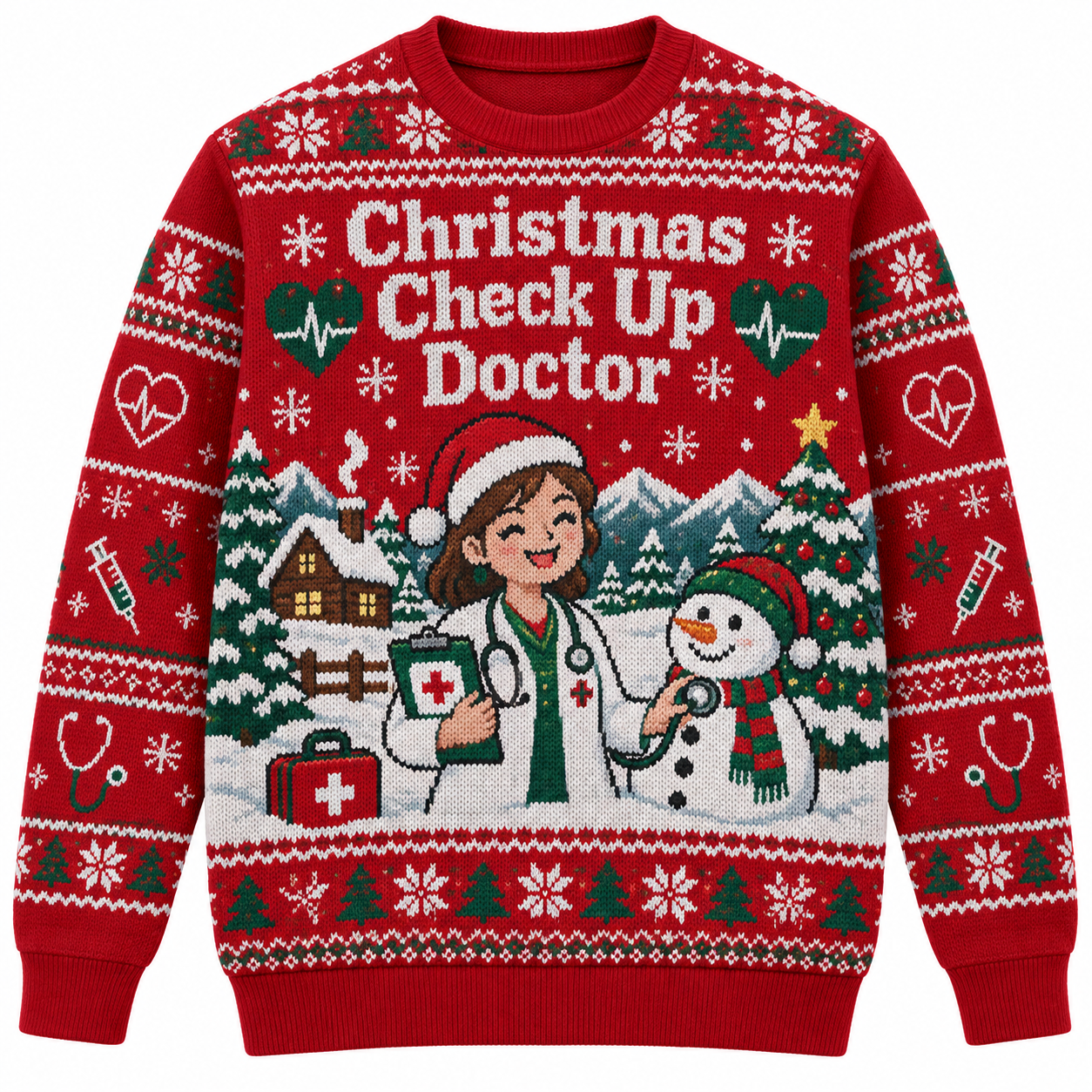 [popular-sweater:PX-21-09:front] Christmas Check Up Doctor Ugly Christmas Sweatshirt - Front view