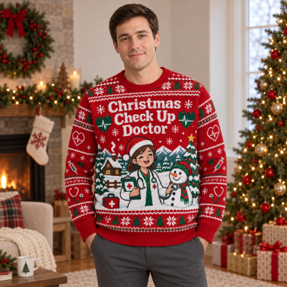 [popular-sweater:PX-21-09:male] Christmas Check Up Doctor Ugly Christmas Sweatshirt - Male view