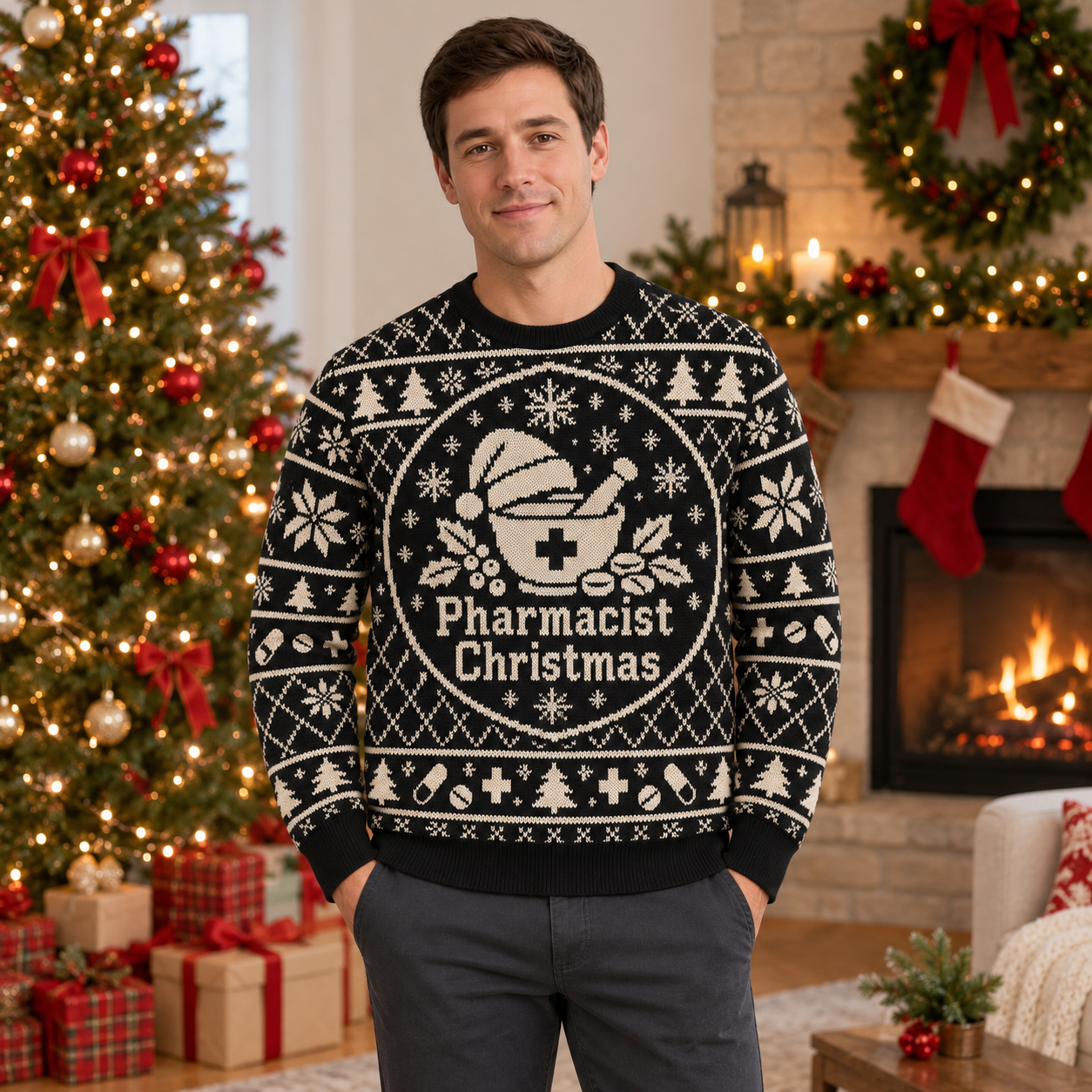 [popular-sweater:PX-21-10:male] Pharmacist Christmas Ugly Christmas Sweatshirt - Male view