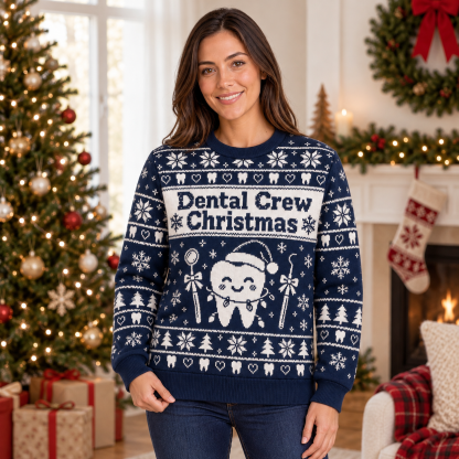 [popular-sweater:PX-21-11:female] Dental Crew Christmas Ugly Christmas Sweatshirt - Female view