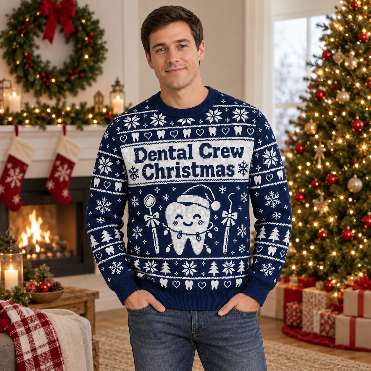 [popular-sweater:PX-21-11:male] Dental Crew Christmas Ugly Christmas Sweatshirt - Male view