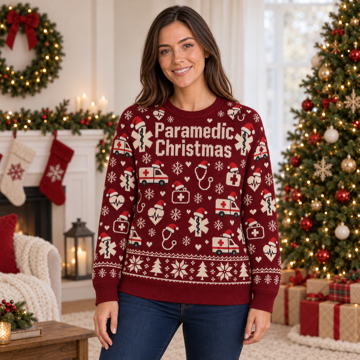 [popular-sweater:PX-21-12:female] Paramedic Christmas Ugly Christmas Sweatshirt - Female view