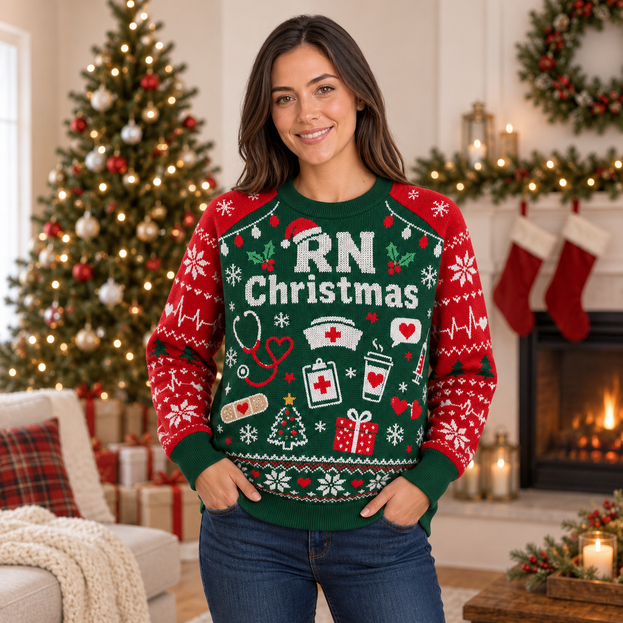 [popular-sweater:PX-21-13:female] RN Christmas Ugly Christmas Sweatshirt - Female view