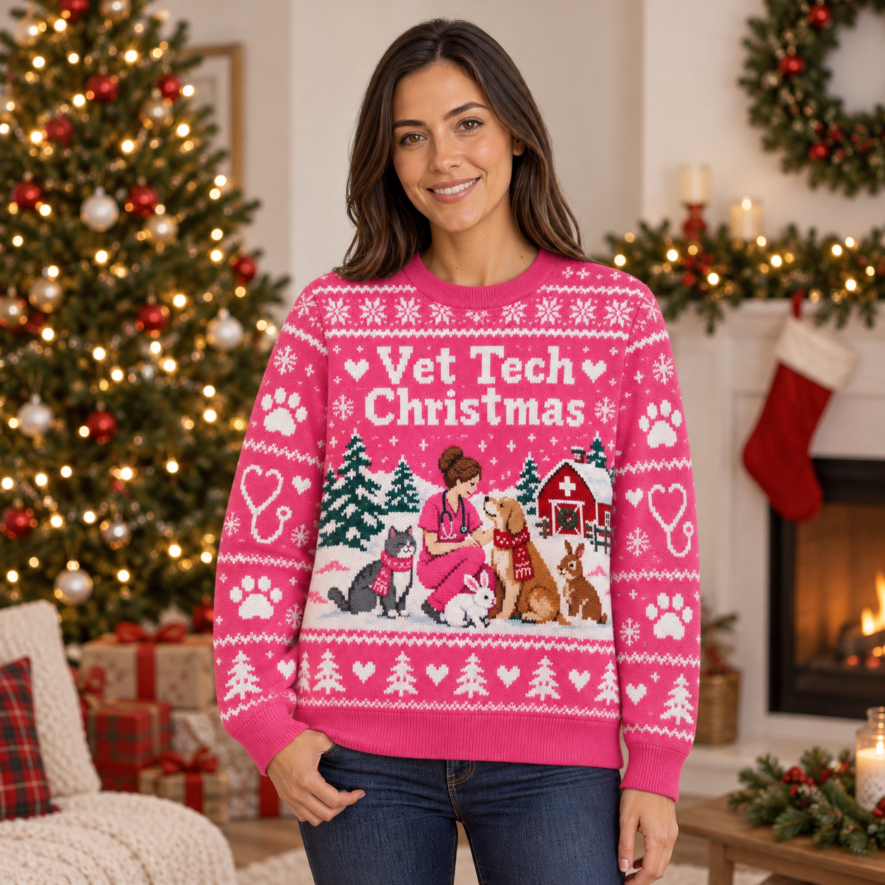 [popular-sweater:PX-21-14:female] Vet Tech Christmas Ugly Christmas Sweatshirt - Female view