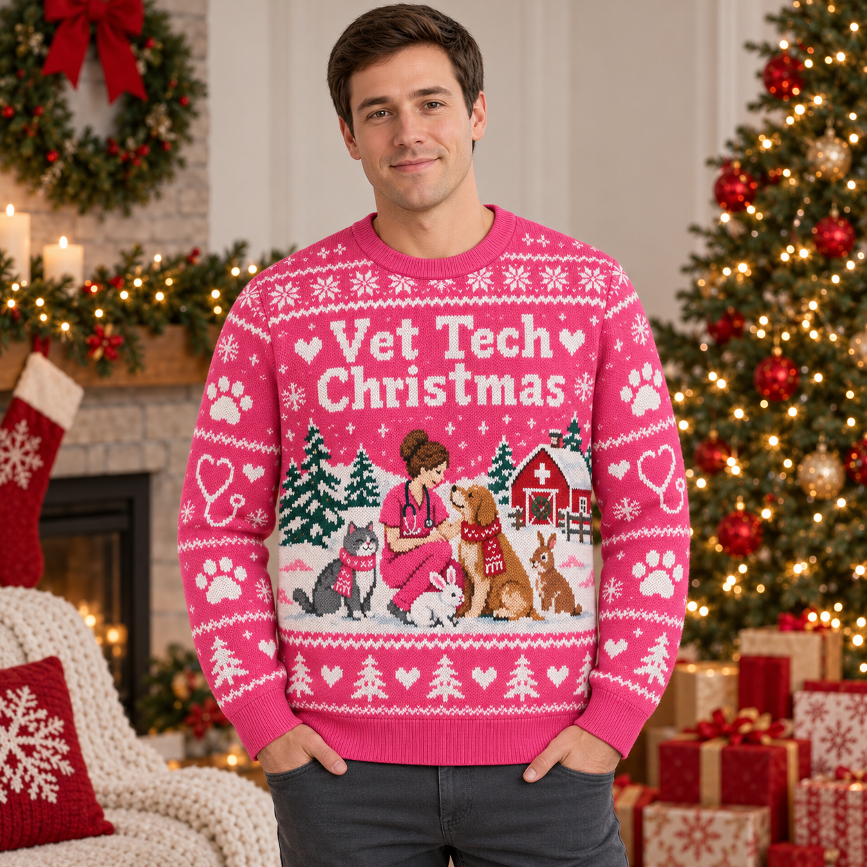 [popular-sweater:PX-21-14:male] Vet Tech Christmas Ugly Christmas Sweatshirt - Male view