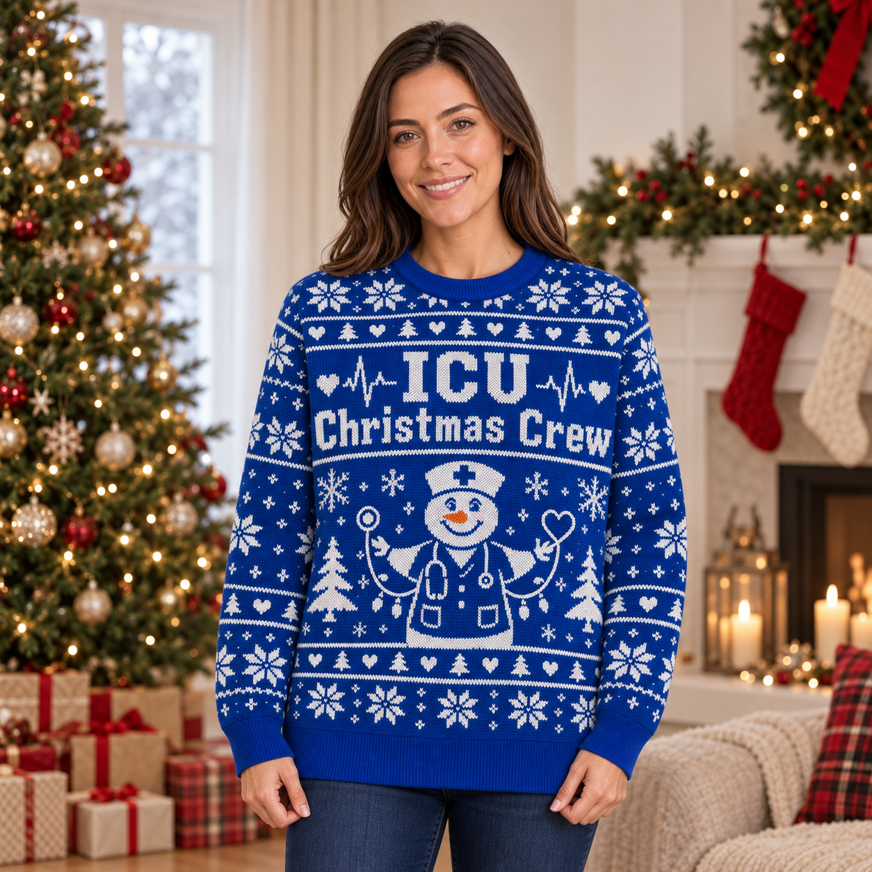 [popular-sweater:PX-21-16:female] ICU Christmas Crew Ugly Christmas Sweatshirt - Female view